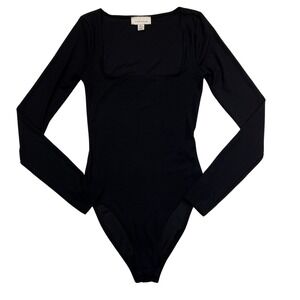 Topshop Black‎ Long Sleeve Square Neck Bodysuit Size 2 Ribbed Stretch